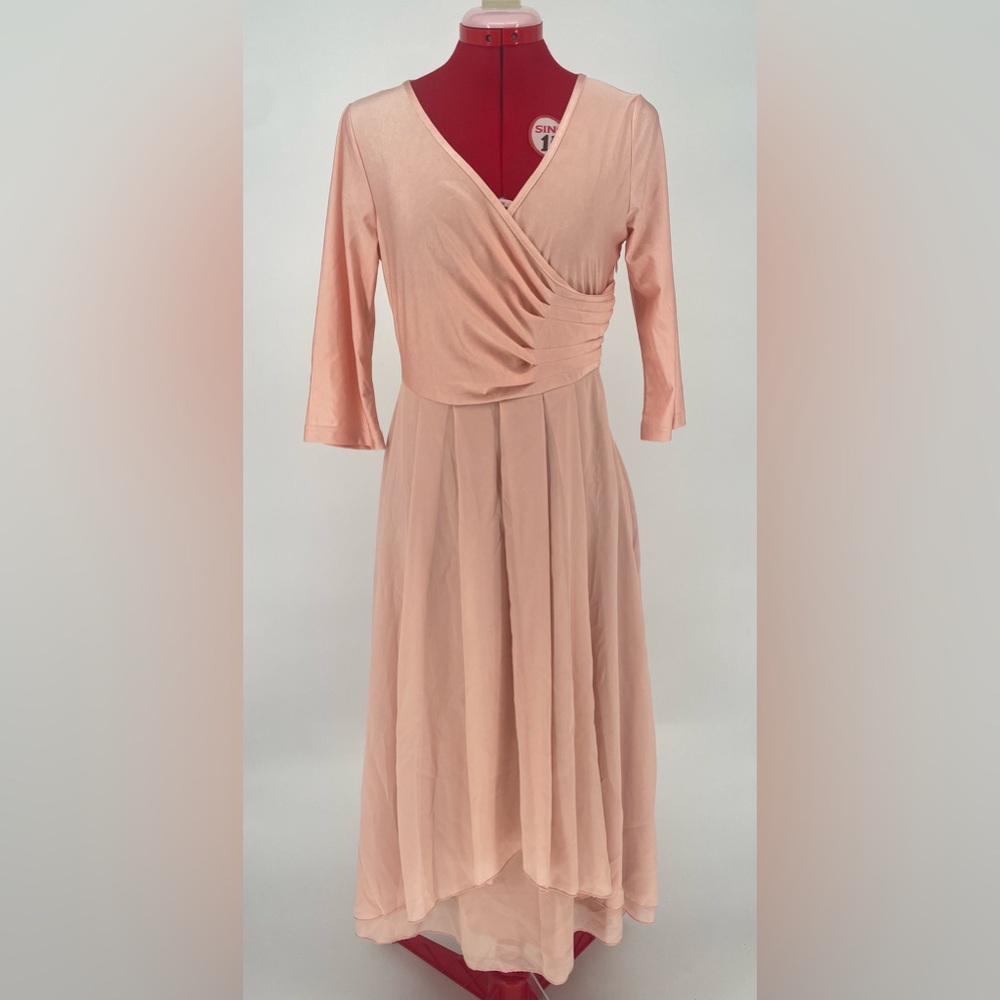 2FOR$30 Adorable Peach Nude Faux Wrap 3/4 Sleeve Midi Dress